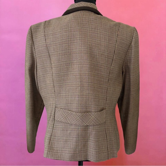 Vintage 80s Virgo II Tan Khaki Brown Houndstooth Blazer w/ Shoulder Pads Size 14 - Picture 4 of 14